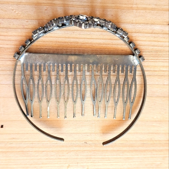 Rare Vintage 1950's Tiara Crown Silver Metal Diamond Rhinestones Hair Comb - Picture 6 of 16